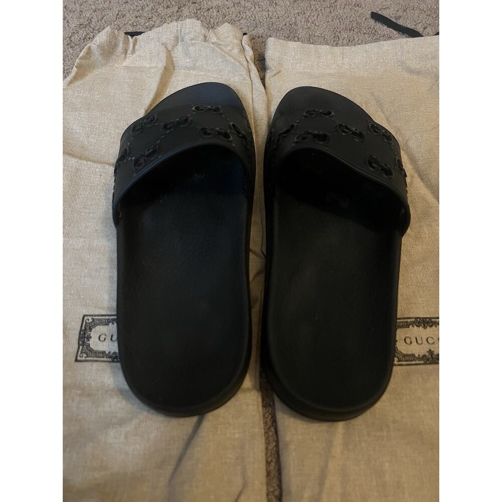 Gucci Rubber GG Logo Pursuit Slides Sandals Black Women’s Size 41 Authentic - Picture 6 of 10